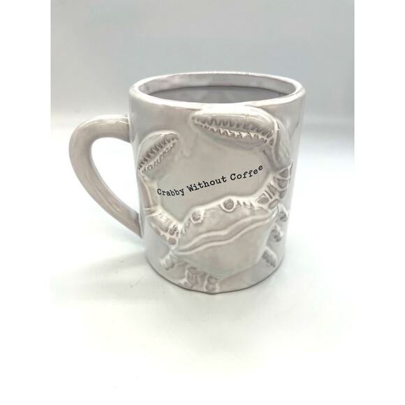 Mud Pie " Crabby without Coffee " Embossed 3D White Crab Mug - Picture 1 of 7